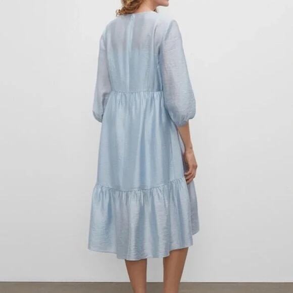 Club Monaco Light Blue Easy Tiered 3/4 Sleeve Billowy Vacation Comfy Midi Dress - Picture 2 of 16